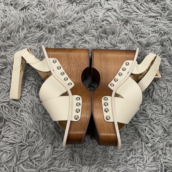 NEW • Rag & Bone • Hester Wedge Wooden Heels Ivory White Brown 9.5 Studded - Picture 5 of 8